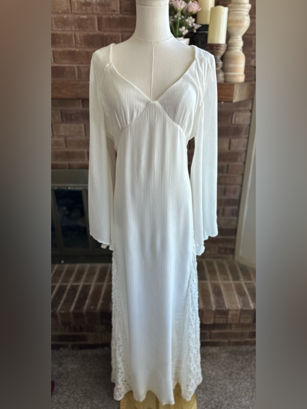 Free People Hazel Ivory Lace Panel Lantern Sleeve Maxi Dress M - Picture 3 of 8